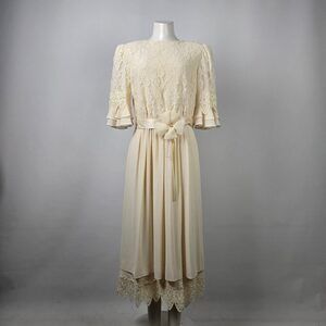 Vintage Ursula Cream Lace Midi Dress Size L